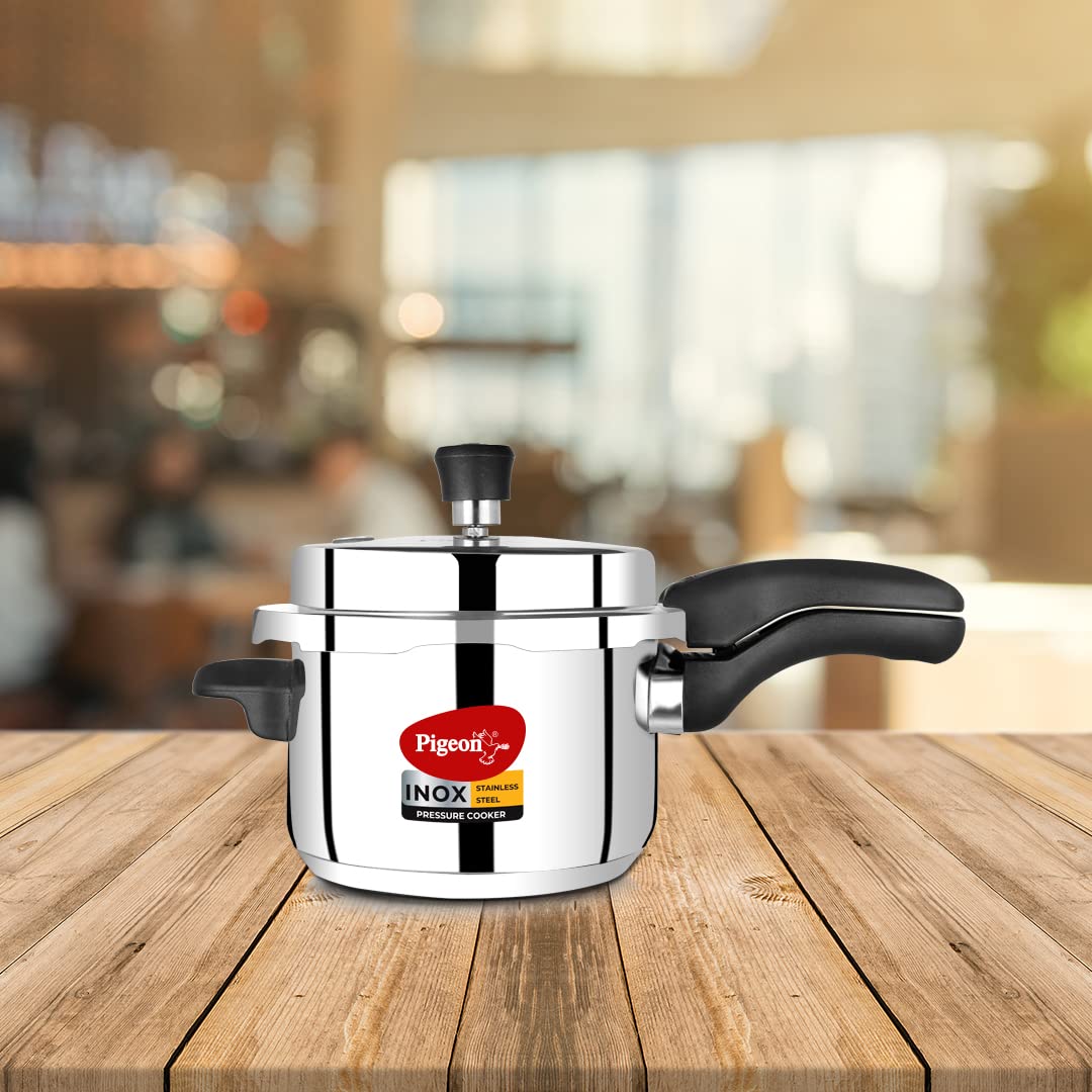 PIGEON Inox Stainless Steel 5 Litre (14046), Induction Base Pressure Cooker, Outer Lid, Silver