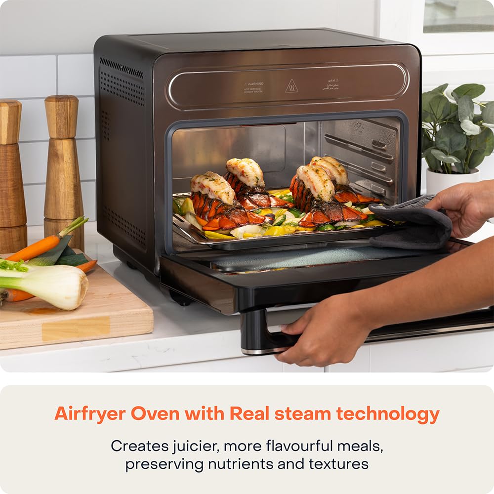 Nutricook Steami X 24L Black (Steam + Air Fryer Oven) with 10-in-1 functions like Steam Cook, Steam Roast, Air Fry, Bake, Sterilize & more. Steam + Convection technology, 2200W power, 2-year warranty
