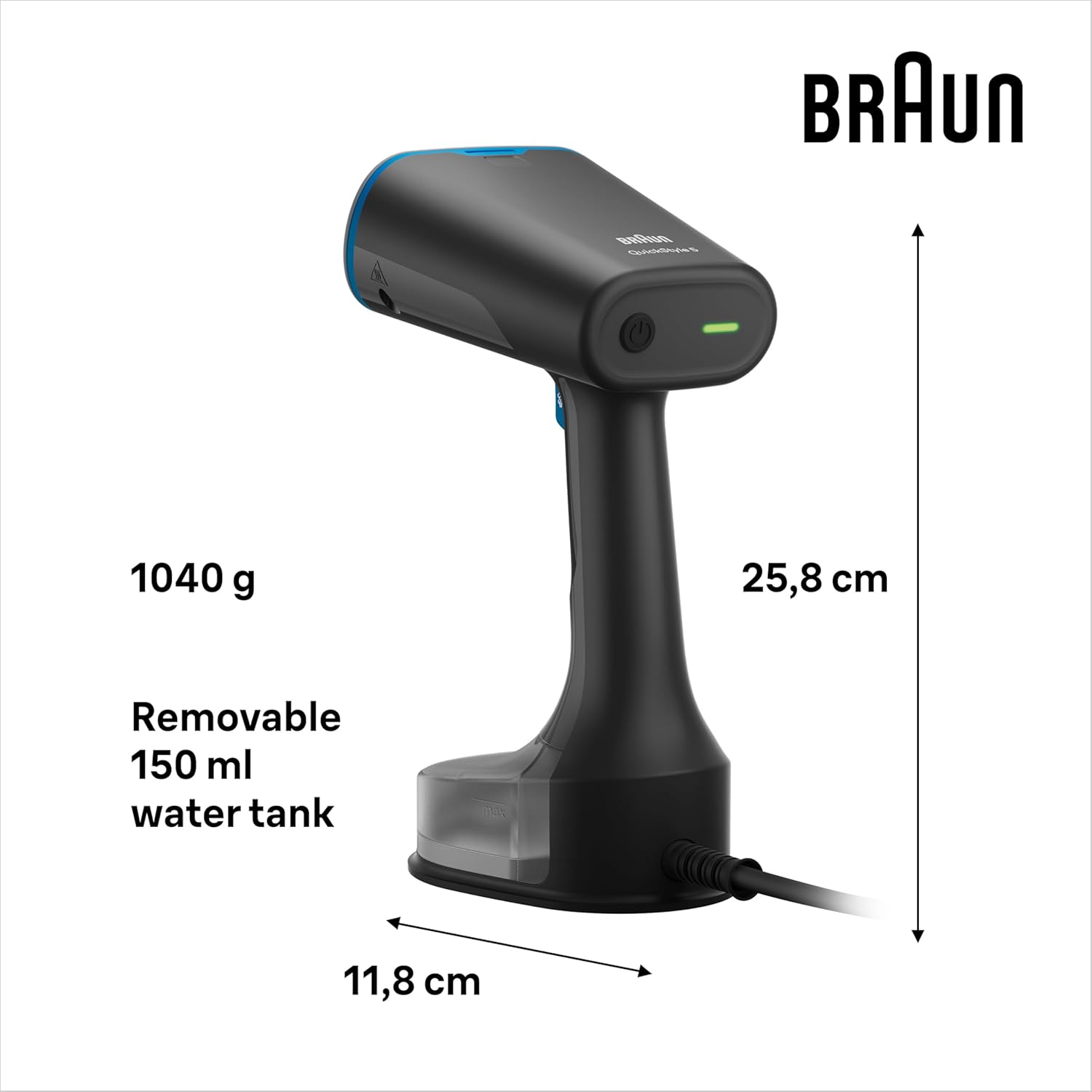 Braun QuickStyle 5 , Handheld Garment Steamer, Horizontal & Vertical Steaming, Powerful 1200 Watts Fast Steam Technology, De-Winkles Garments, No Iron Board Needed, Lightweight Garmet Steamer