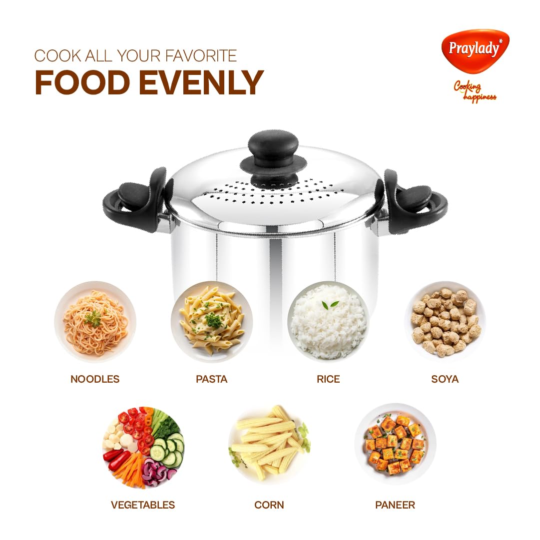 Stainless Steel Strainer Pot with Glass Lid - Induction Base Cooking Pot for Rice ,Pasta, Noodles, Vegetables, Rice - Anti-Locking Rice Strainer Cooker