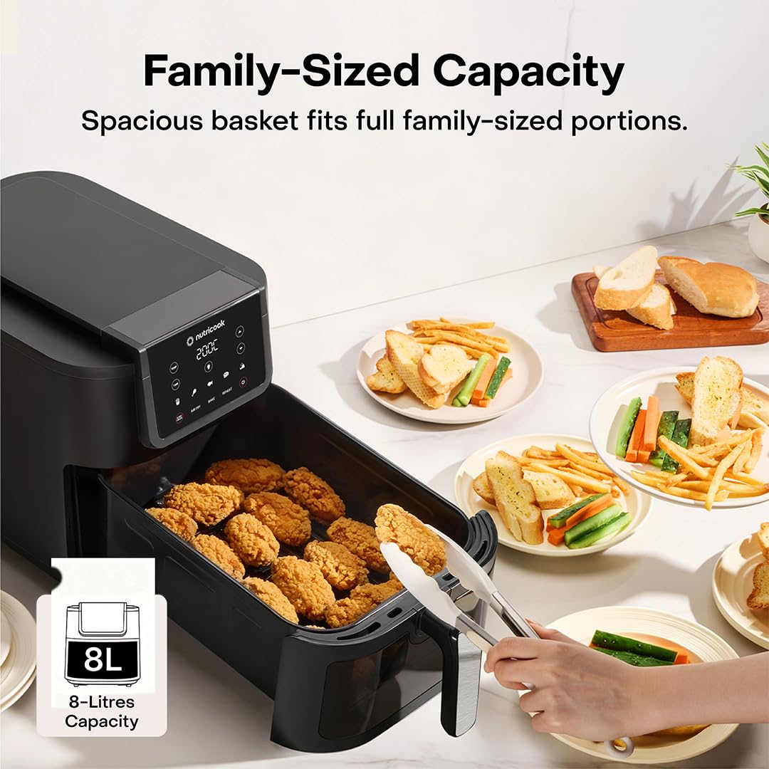Nutricook 7.6L Air Fryer Slim XL with 100% Toxin-Free Ceramic Coating—No PTFE, PFAS, PFOA or Microplastics, Clear Window, Light & Extra-Large Basket | 1700W, 5 Presets, 2-Year Warranty