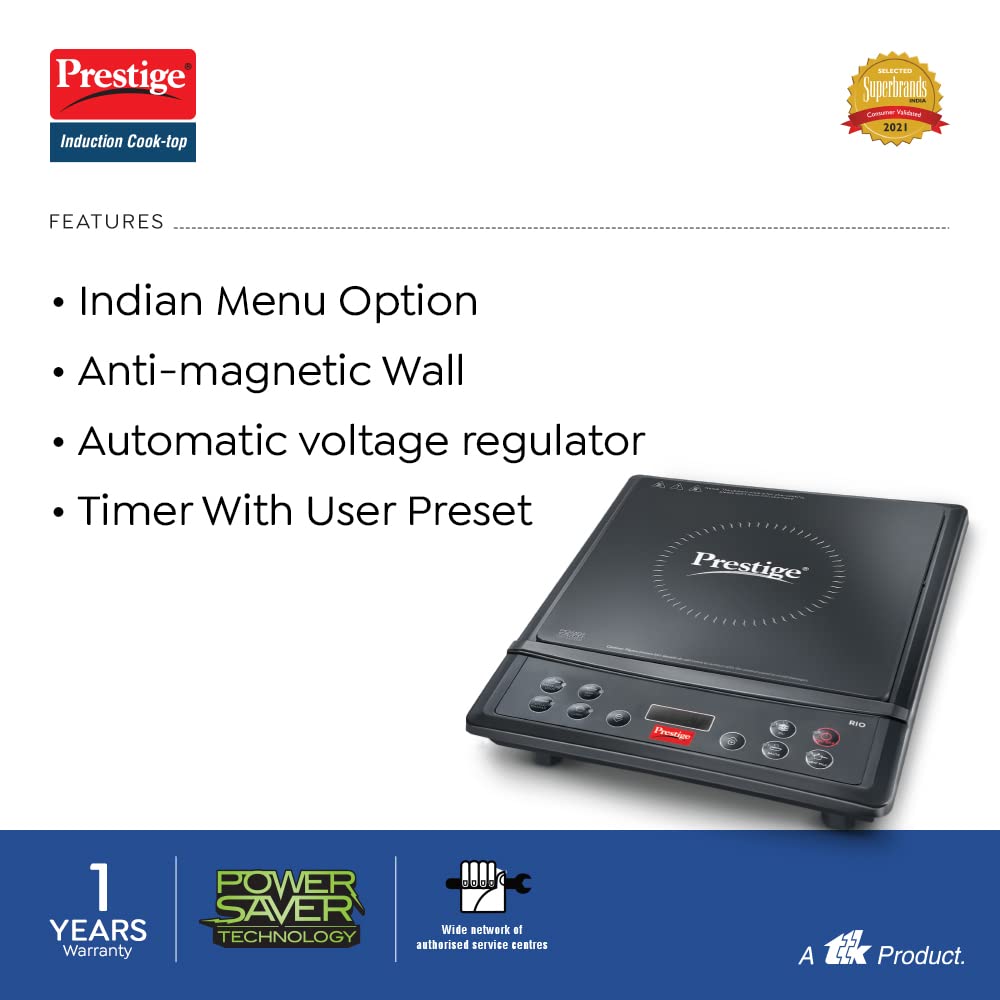 Prestige Rio ICT 1200W Ceramic Induction Cooktop with Indian Menu Options (Black)