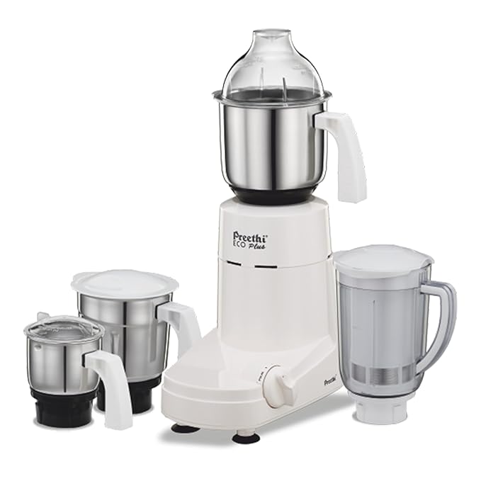 Preethi Eco Plus Mixer Grinder 750 Watt with 4 Jars, 5 Year Warranty (White)