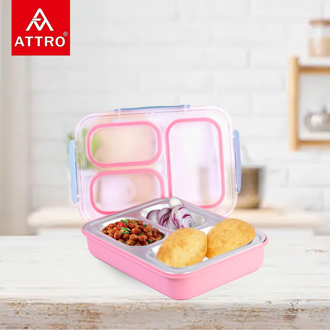 Lunch Express 3 Lunch Box Comes with 3 Detachable Inner Steel Compartments-Leakproof,BPA-Free Lunch Box for Fresh Meals On-The-Go Ideal for School, Office, and Travel-Multi Color-1200ml