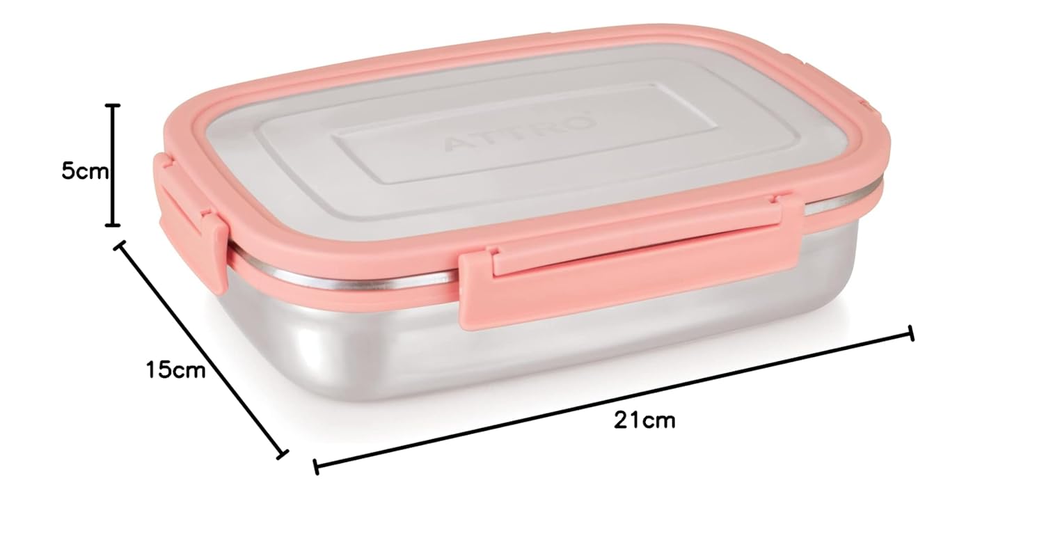 Click Eat Big Stainless Steel Lunch Box with 1 Small Container Airtight & Spill Proof BPA Free Ideal for Office Use, School, Picnic - 900ml+200ml Sky Blue