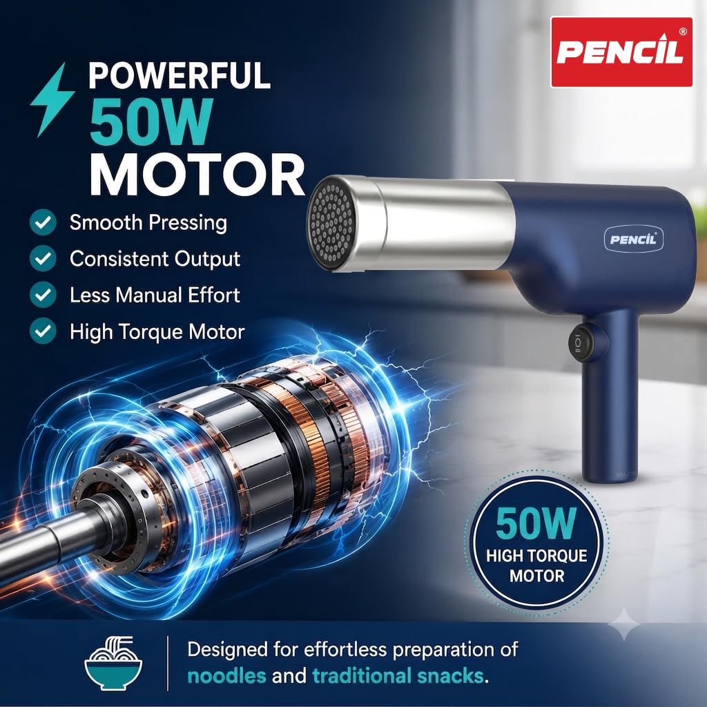 MultiPress Portable Electric Noodle Maker Cum Idiyappam Maker Cum Murukku Maker | Cordless Rechargeable 1500mAh Battery | 50W Motor | 5 Interchangeable Moulds | Kitchen Press Machine | Blue