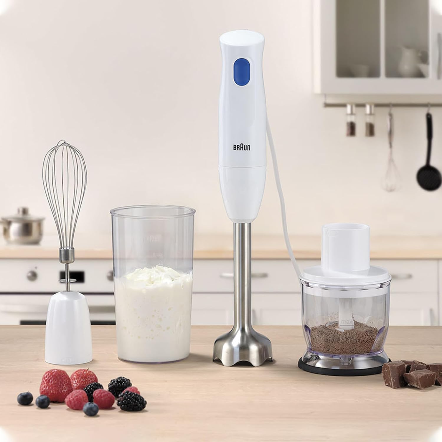 Braun MultiQuick 1 Hand Blender 450W with Beaker, Chopper, Whisk, EasyTwist Technology, Lightweight, Stainless Steel for Chopping, Baby Food, Chutney, Purees, Lassi, Smoothie,Soup, Shake MQ10.202M