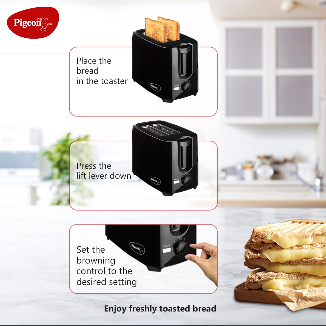 Pigeon 2 Slice Auto Pop up Toaster. A Smart Bread Toaster for Your Home (750 Watt) (White)