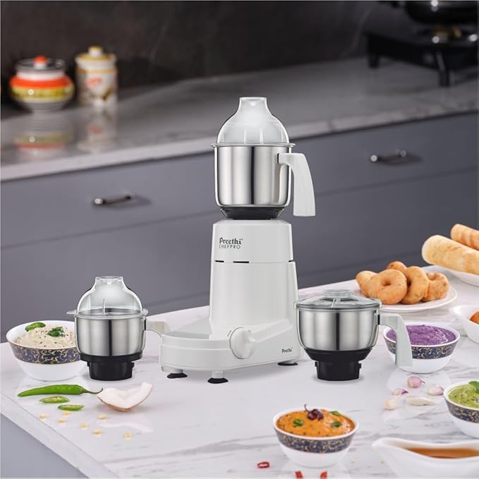 Preethi Chef Pro Mixer Grinder 750 Watt with 3 Jars (White)