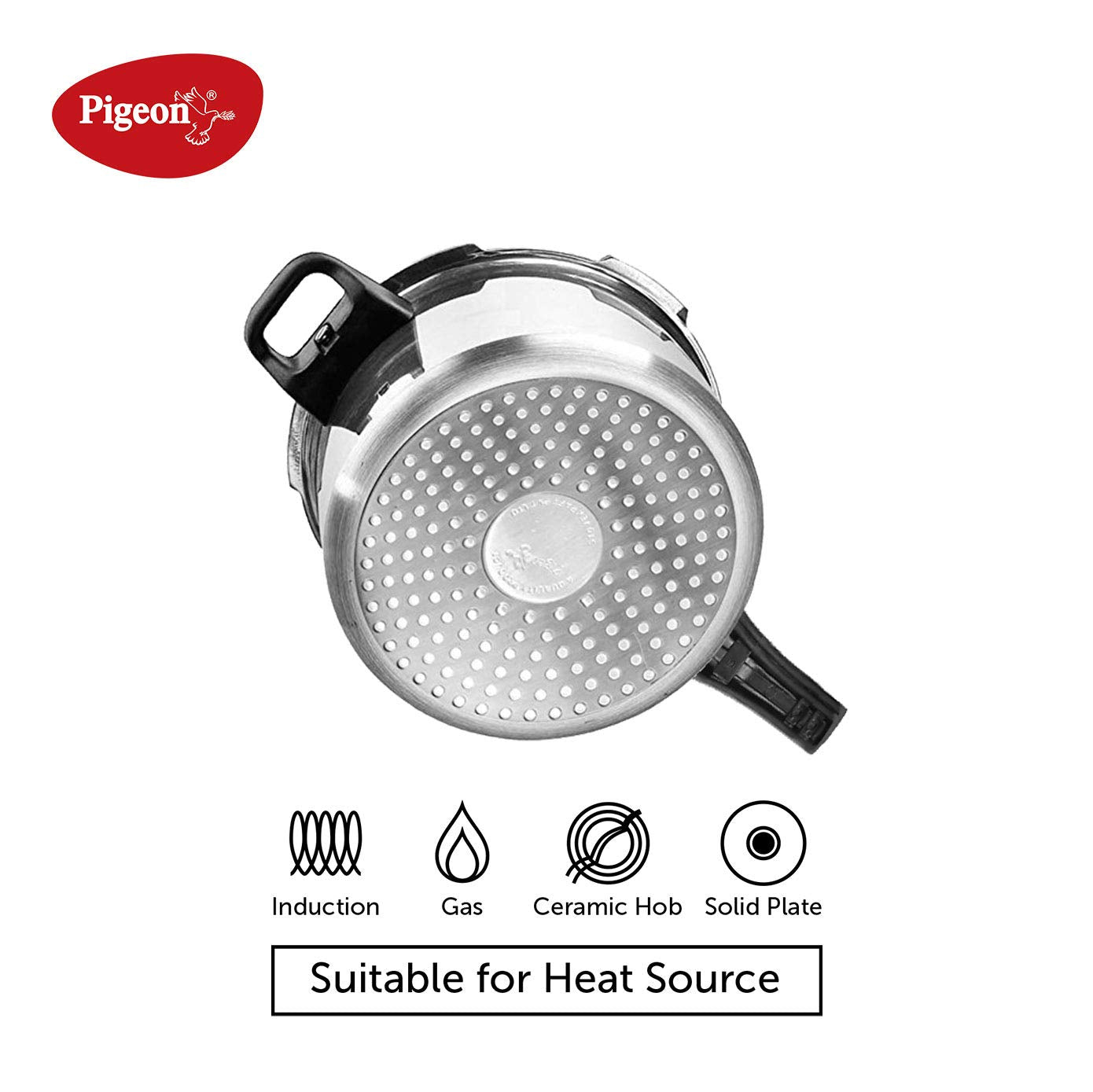 PIGEON Inox Stainless Steel 5 Litre (14046), Induction Base Pressure Cooker, Outer Lid, Silver