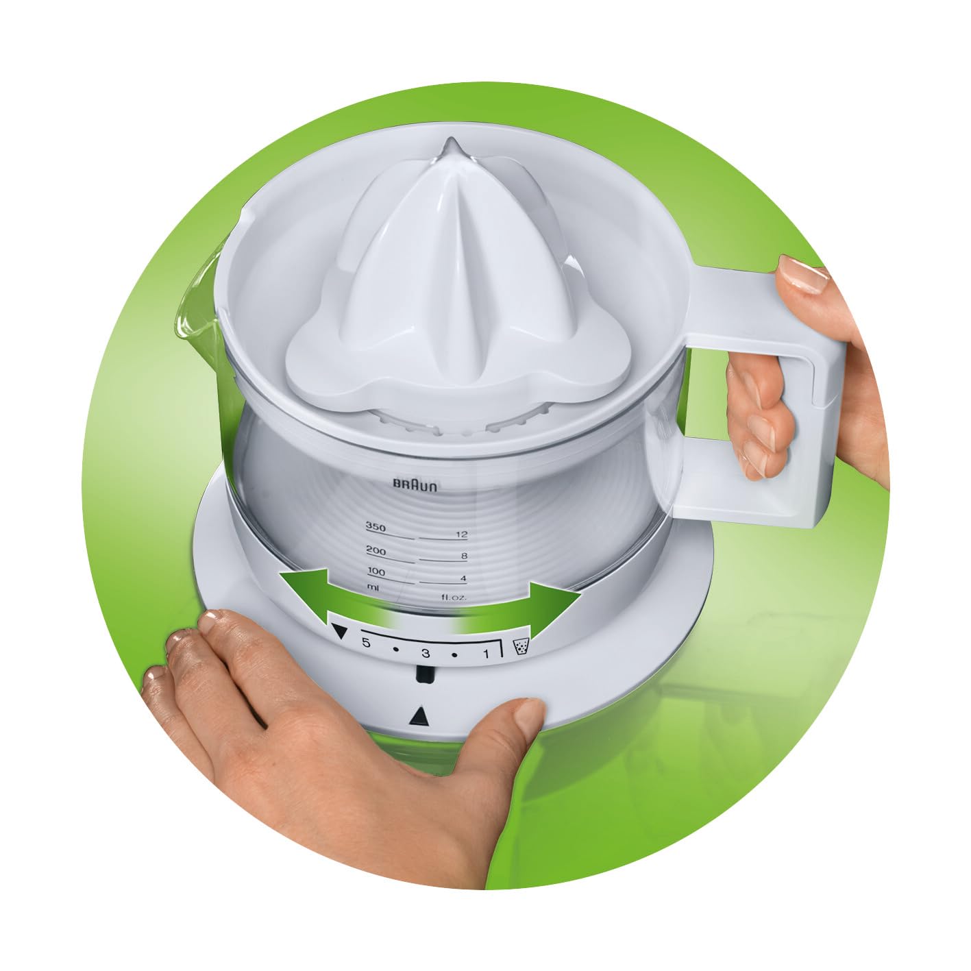 Braun Electric Citrus Juicer, CitrusQuick 1, Automatic Juicer for Citrus Fruits, Auto Stop Start Function, 2-Way Rotation, Portable Fruit Squeezer, Transparent Jar, Pulp Control, 20 Watt, CJ-3000