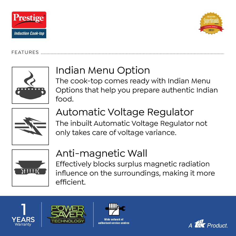 Prestige Rio ICT 1200W Ceramic Induction Cooktop with Indian Menu Options (Black)