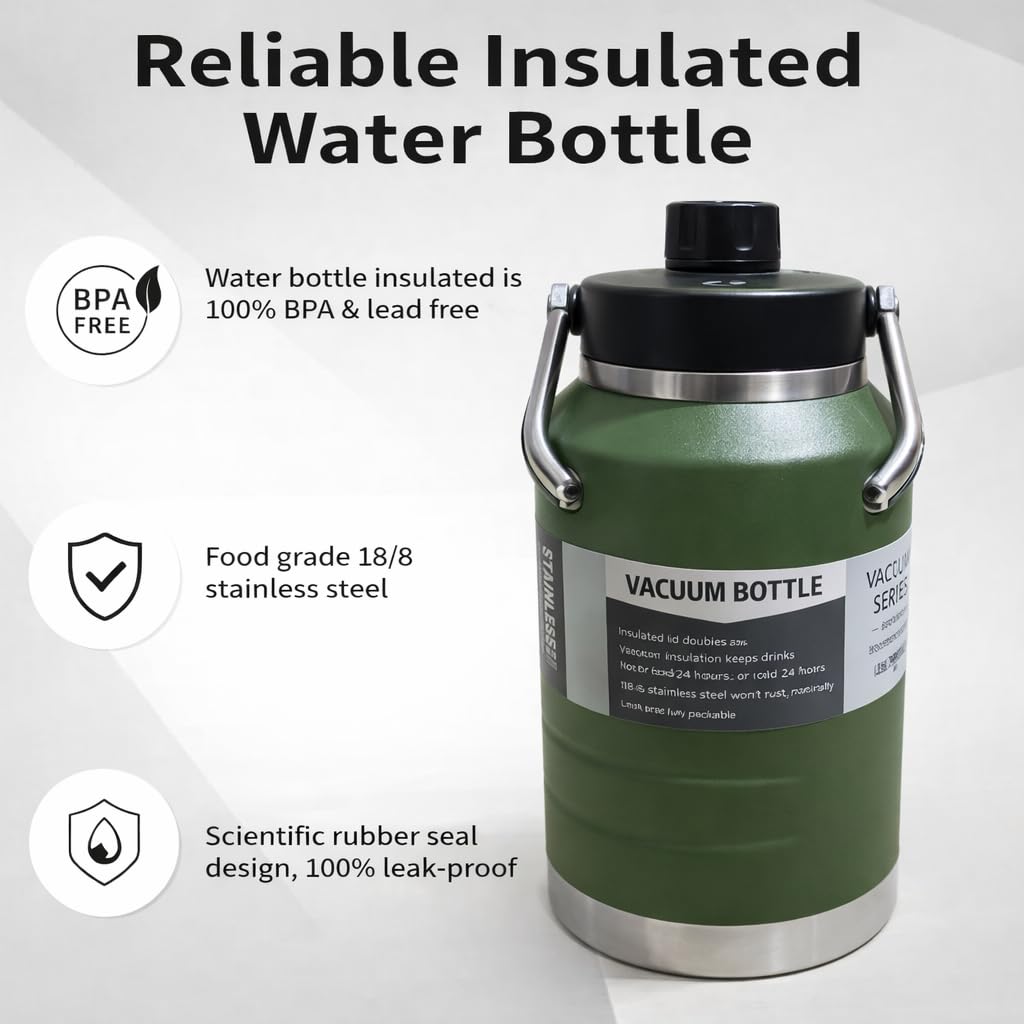 Vacuum Bottle Large Insulated Water Hot/cold Drink All Day, 2 Litre (Green/orange /navy blue )