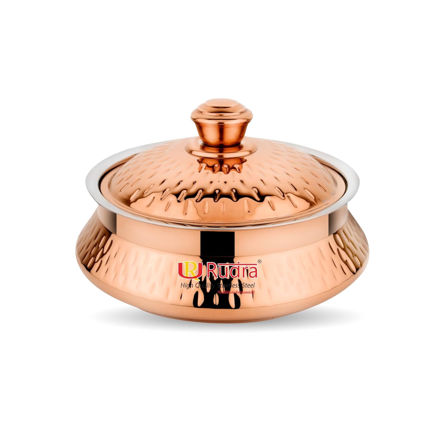 RUDRA Safari Hammered Rose Gold Double Walled Stainless Steel Casserole