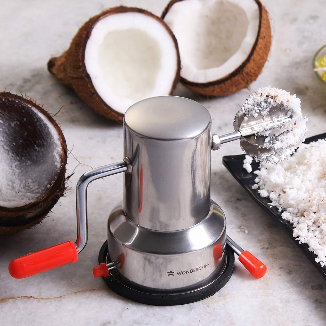 Stainless Steel Coconut Scraper for Kitchen, Vacuum Base, Rotatable Handle, Manual Operation, Silver