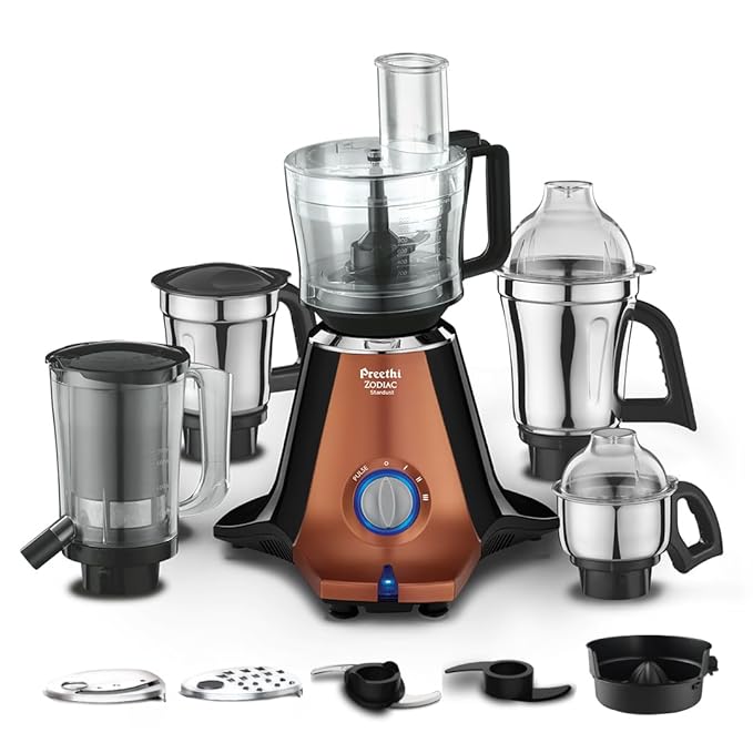 Preethi Zodiac Stardust MG 265, 750 Watts, 5 Jars including Masterchef Jar, Super Extractor, 5 Yr Motor Warranty & Lifelong Free service, Copper/Black