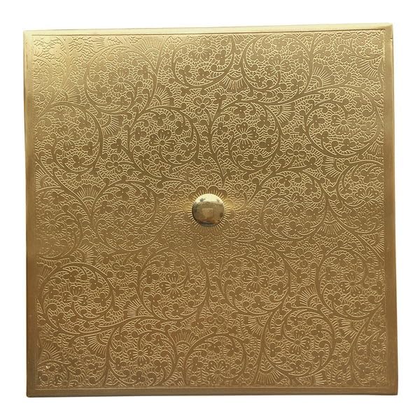LIME Brass Masala Dani (Spice Box) square handcrafted Floral Design