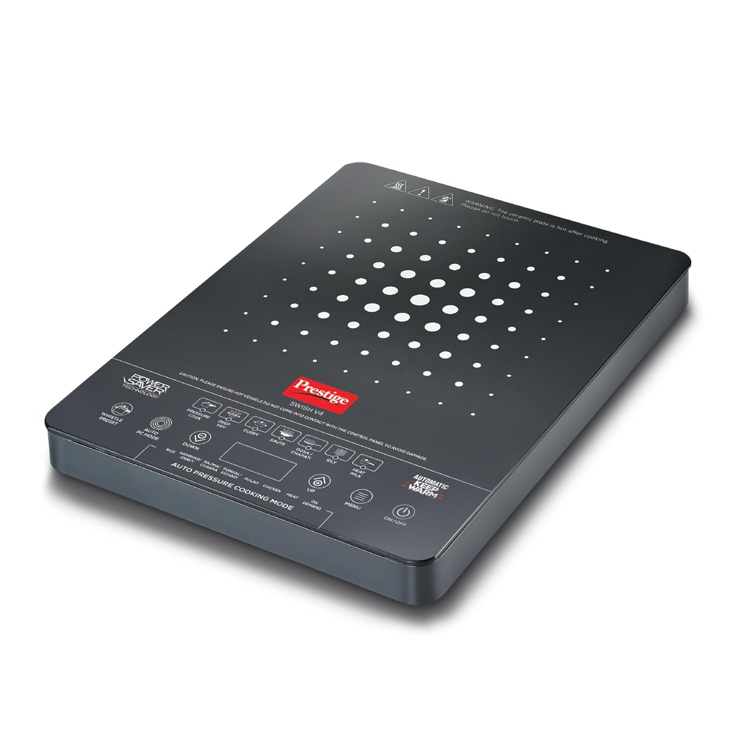 Prestige Swish V4 2000 W Induction Cooktop|Automatic Keep Warm|Power Saving Technology|Automatic Whistle Counter|Indian Menu Options|Black