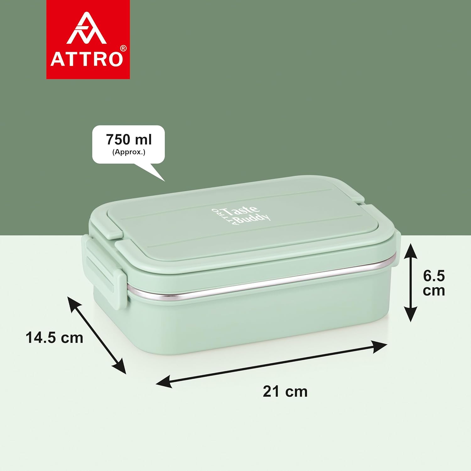 Taste Buddy Insulated Lunch Box with 2 Compartment 1 Spoons,/fork Stylish Lid with Easy Carrying Handle,1 Seprate Internal Lid Perfect for School,Office-800Ml (Multi color)