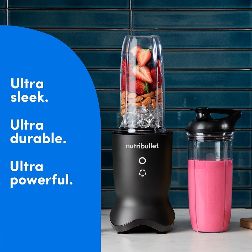 Nutribullet 1200W Ultra Blender, USA #1 Mixer, Grinder, Smoothie Maker, Food Processor, Glow Illuminated Interface, Quietest Single-Serve Blender, SS Rapid Extractor Blade 2yrs warranty (Satin Black)