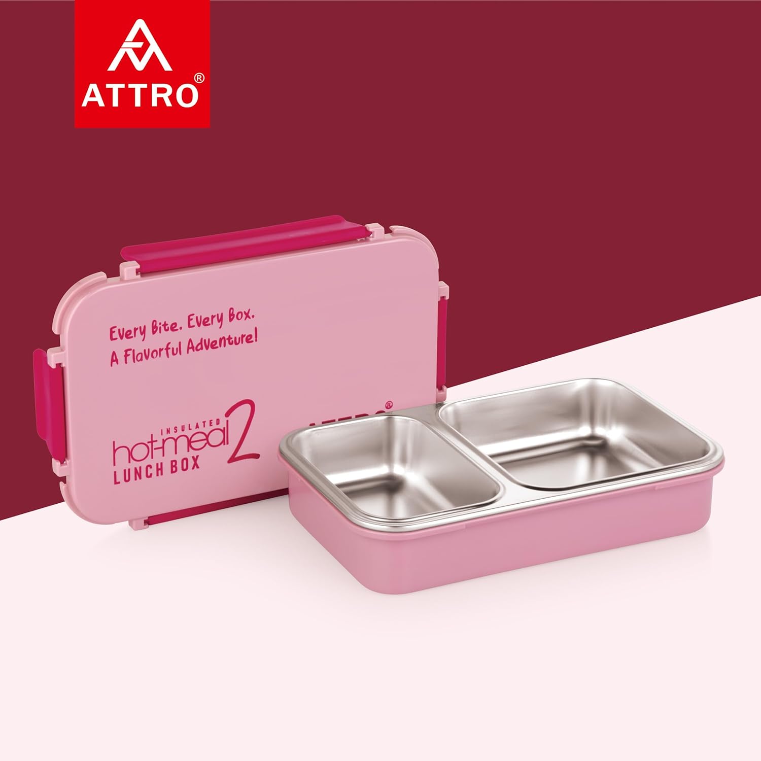 Hot-Meal 2 Insulated Lunch Box with 2 Compartment, Inner Stainless Steel & Locking Lid BPA-Free Food Grade Ideal for School, Office - 800ml