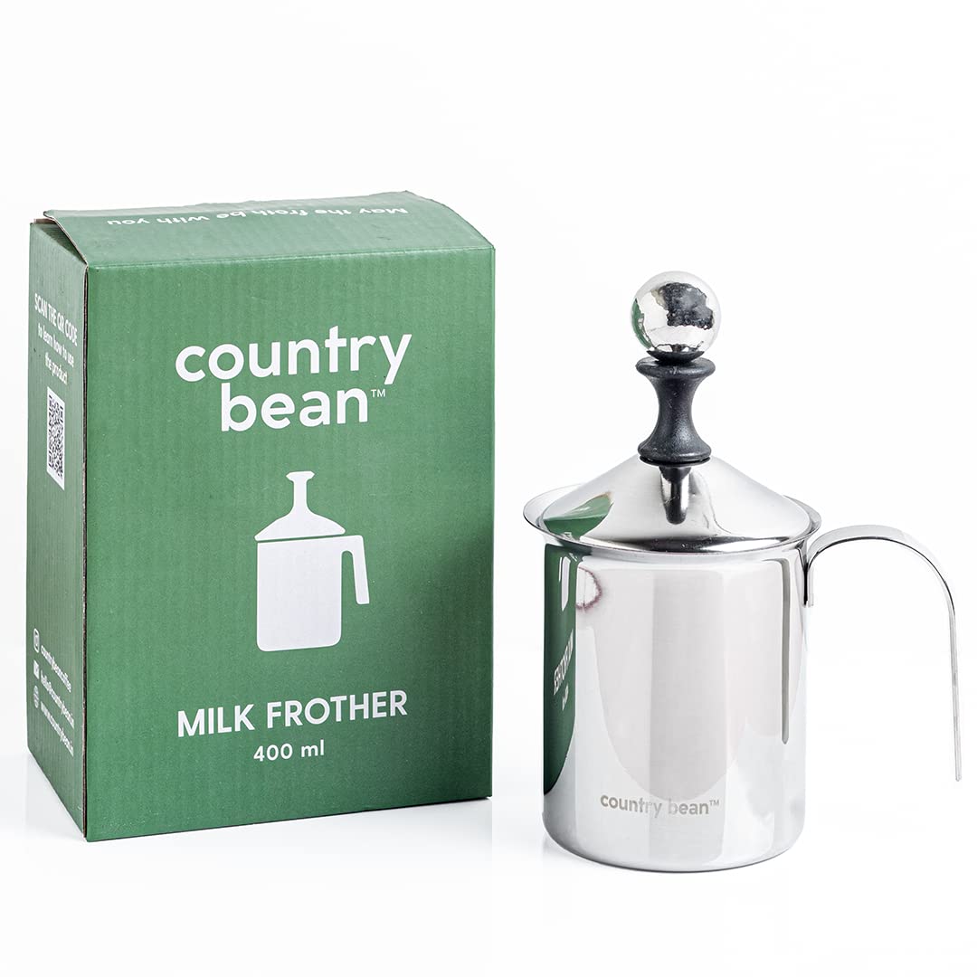 Country Bean Stainless Steel Milk Frother, For Hot or Cold Coffee, Coffee Foam Maker, Double Froth Pump (400Ml)