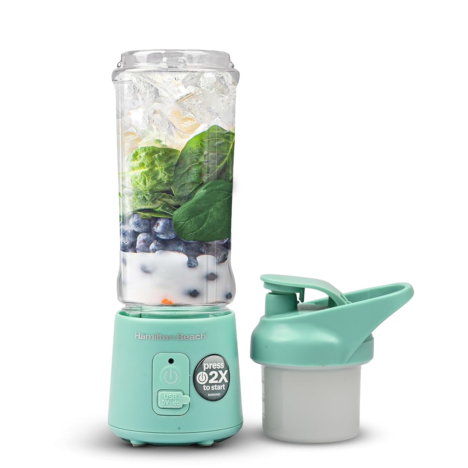Hamilton Beach Portable Smoothie Maker with Sipper Lid and Blade Guard, 450ml Food Grade Tritan Jar, Travel Juicer Blender for Smoothies, Milkshakes, Protein Shakes (Black)
