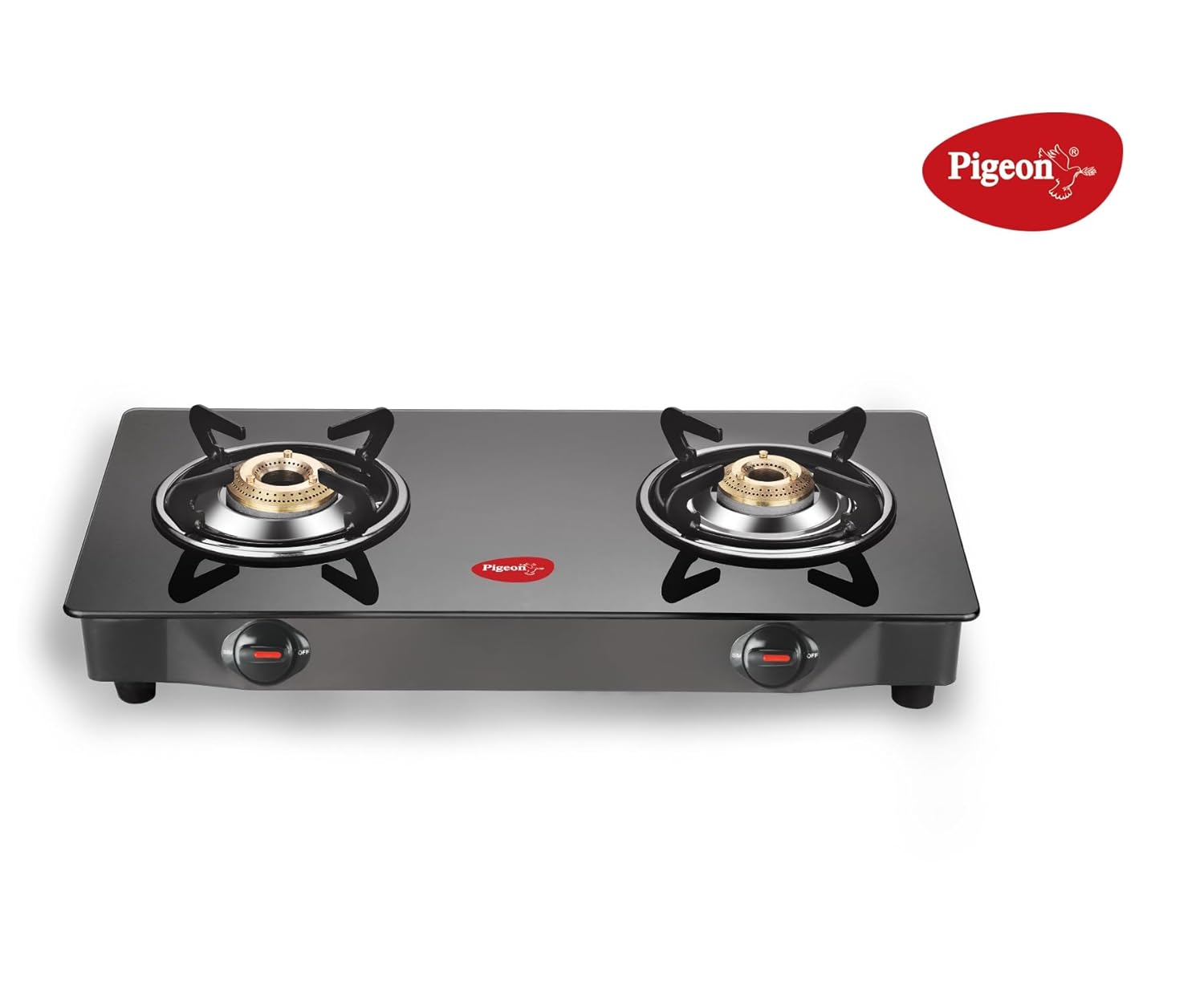 Pigeon Ayush BLK 2 Burner Glass Manual Gas Stove (2 Burners), Black