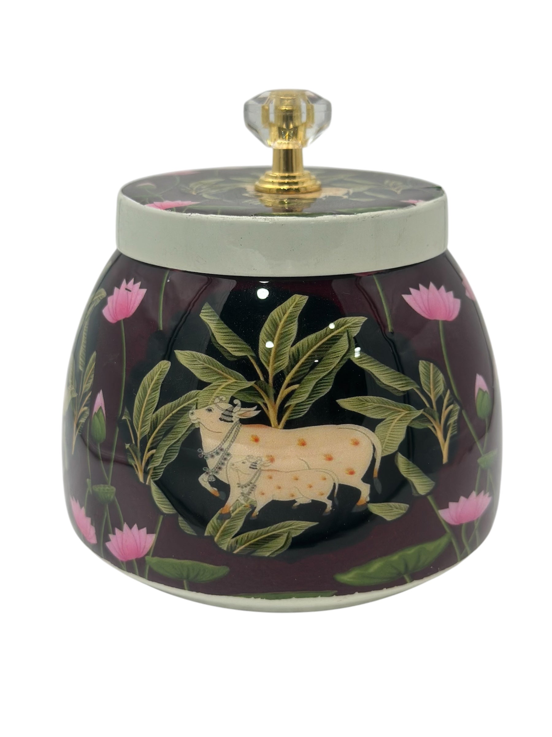 LIME 4" Round Shape Metal Gifting Storage Container Pichwai Jar Box (Random Color Design)