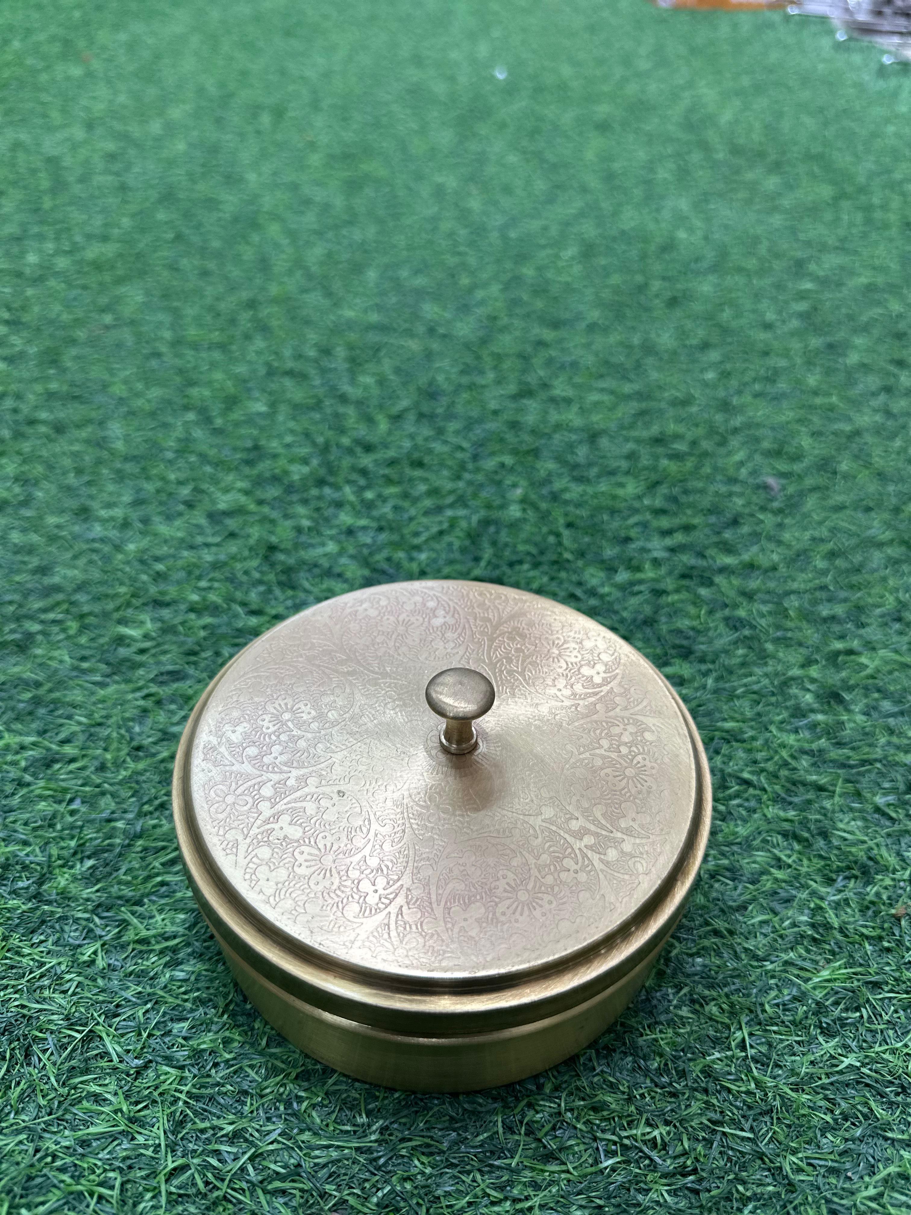 LIME Pure Brass Masala Box Set with Brass Spoon Container