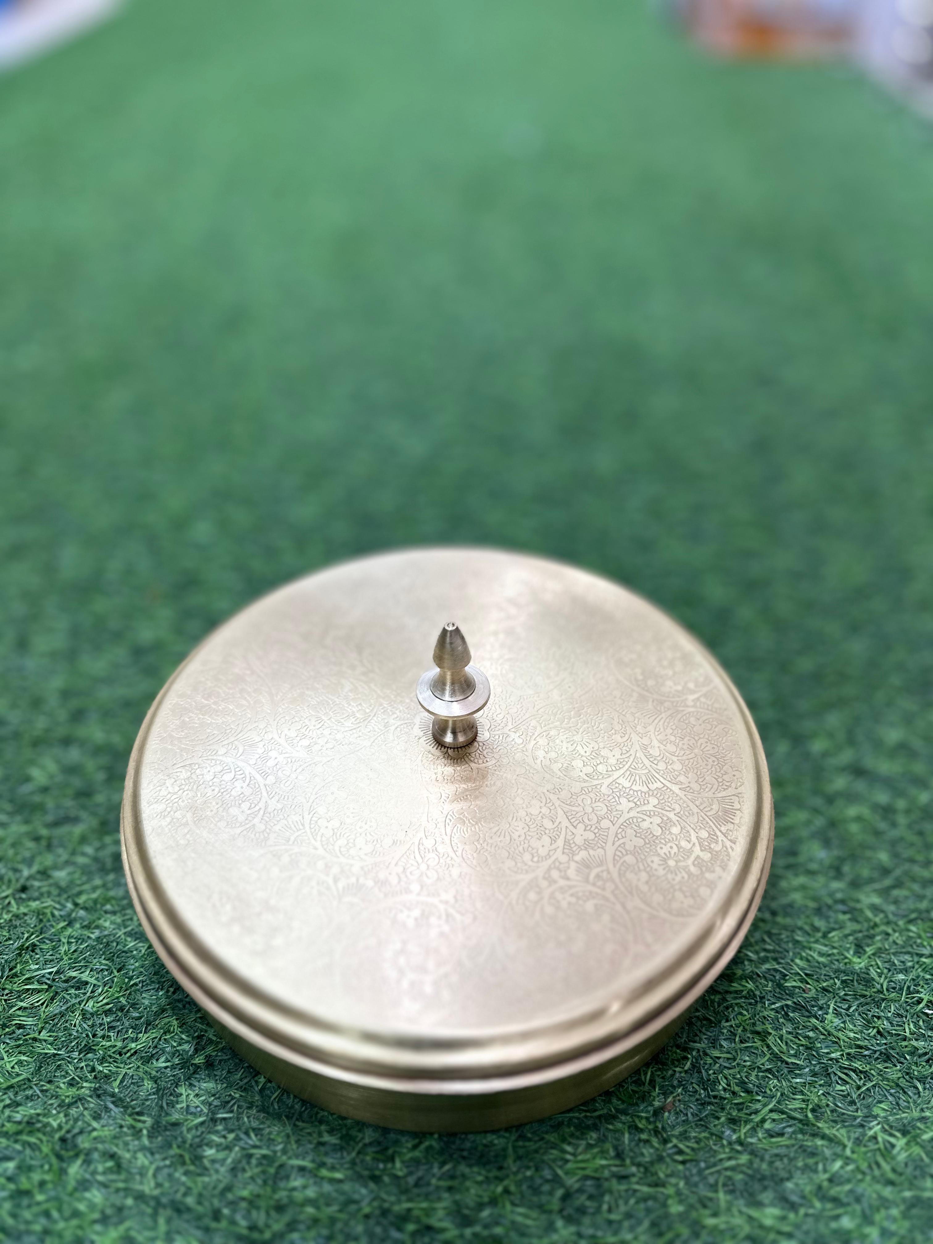 LIME Pure Brass Masala Box Set with Brass Spoon Container