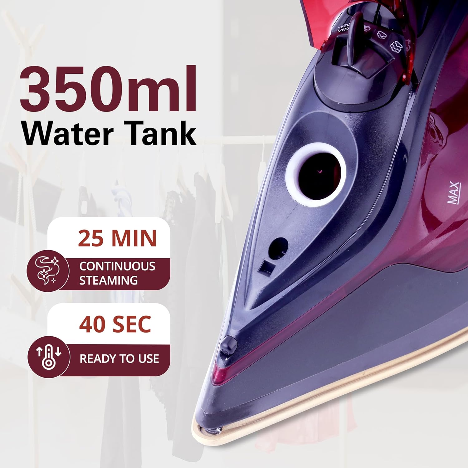 Hamilton Beach Fully-Automatic Steam Iron with iSense Technology, Steam Iron, Intelligent Auto-Temp, iron for clothes, Ceramic-Coated Soleplate with 5-Year Warranty, Auto Standby, 45g/min Steam,