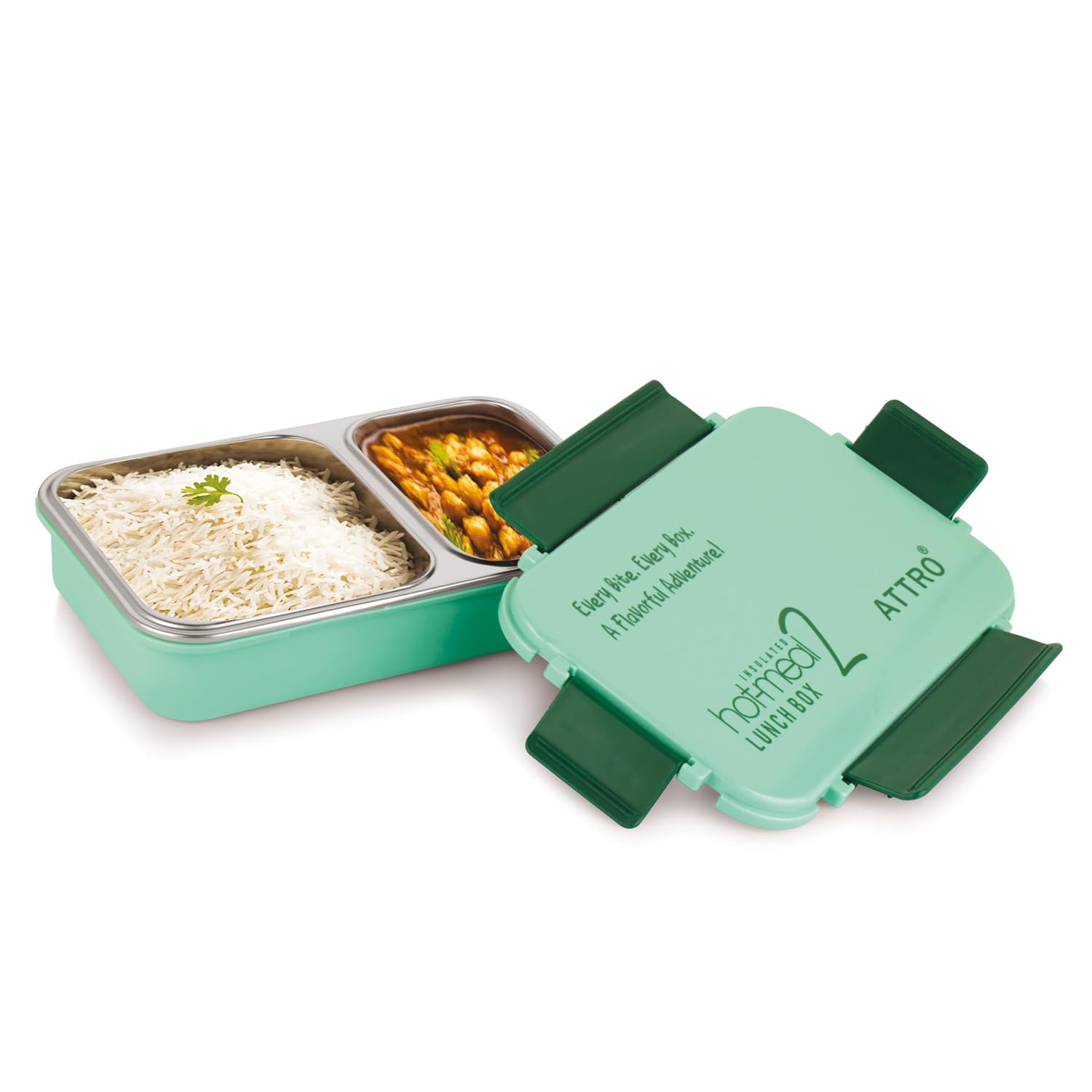 Hot-Meal 2 Insulated Lunch Box with 2 Compartment, Inner Stainless Steel & Locking Lid BPA-Free Food Grade Ideal for School, Office - 800ml