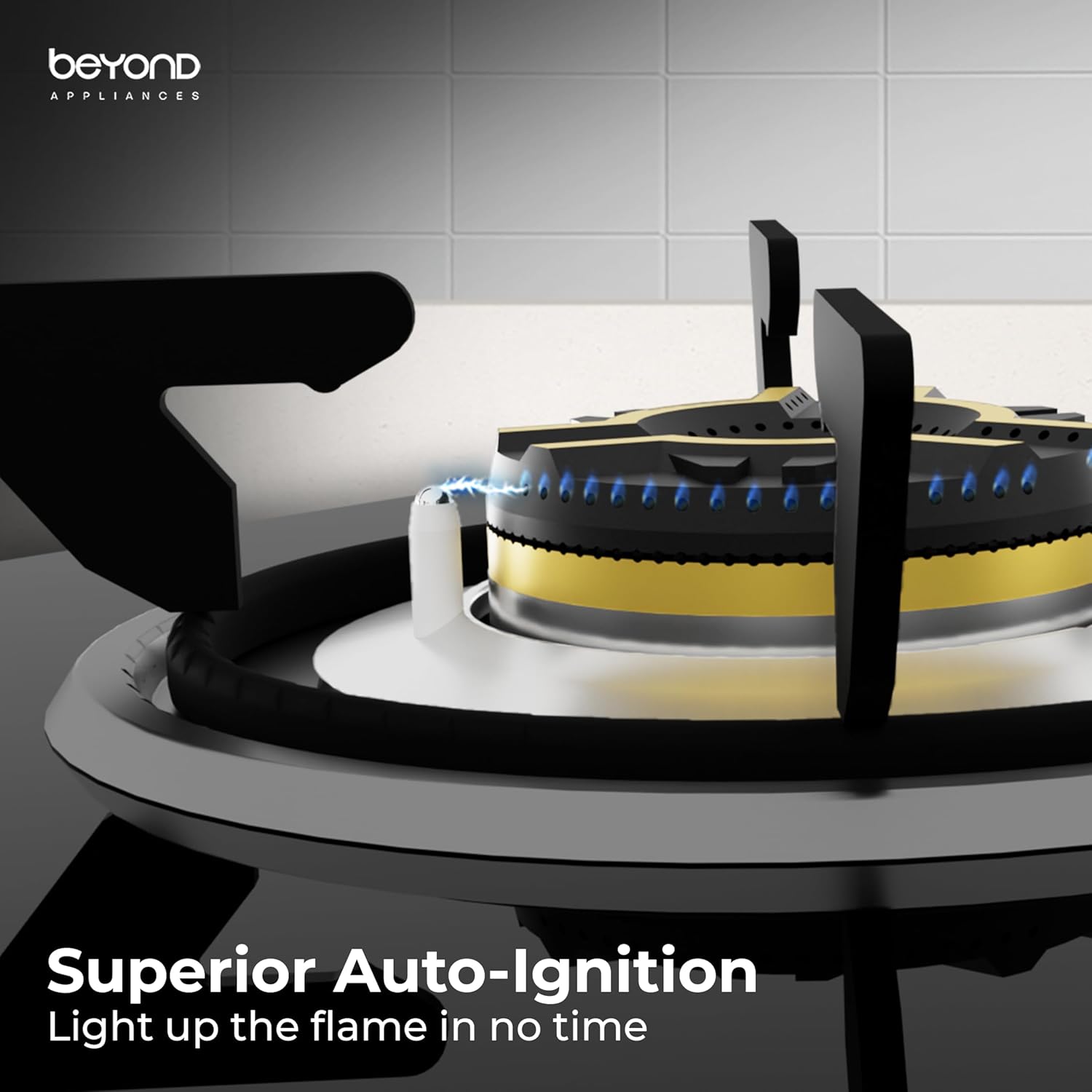 BEYOND Appliances Auriga 4 Burner Smart Glass Gas Stove | Auto Ignition | Digital Timer | Flame Failure Device | Toughened Glass (Copy)