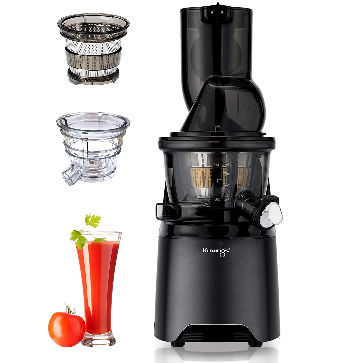 Kuvings EVO810 Black Professional Cold Press Juicer,(with strainer)Only Juicer with Patented Rubber & Silicon-Free Technology, 12 YR Warranty, All-in-1 Fruit & Vegetable Juicer,With Smoothie & Sorbet Attachment