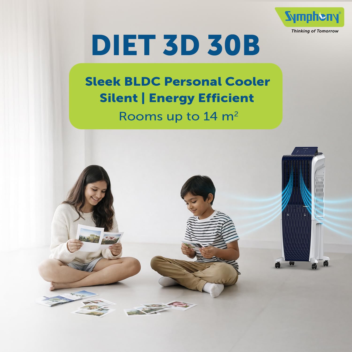 Symphony Diet 3D 30B Tower Air Cooler | BLDC Technology | Honeycomb Cooling Pad | Touchscreen Pop-Up Control Panel | Magnetic Remote + Sleep Mode | 1-Year Warranty
