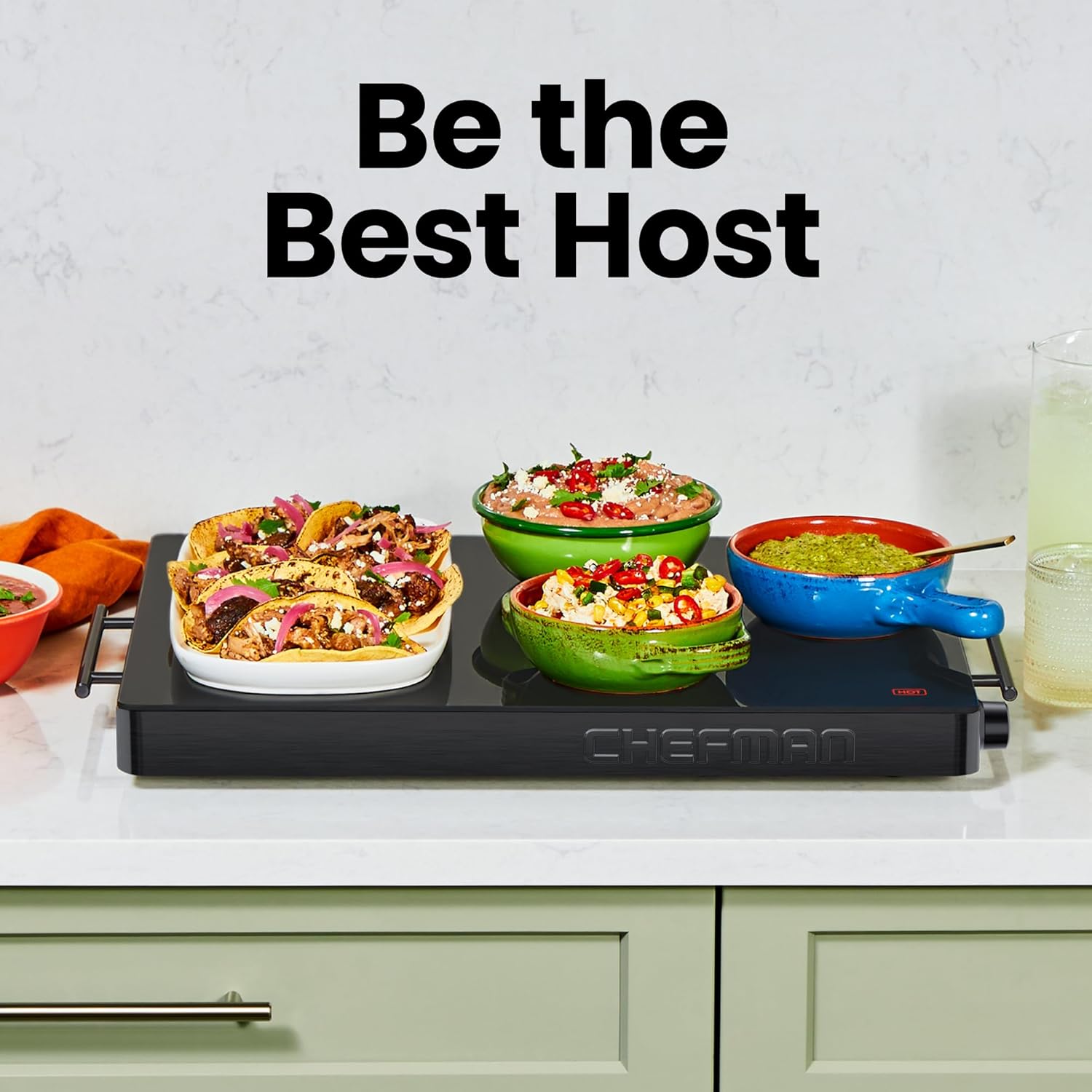 Chefman Electric Warming Tray 450W with Adjustable Temperature Control, Original USA Brand, Perfect for Home Dinners & Event Parties, Large 21” x 16” Glass-Top Surface, Keeps Food Hot