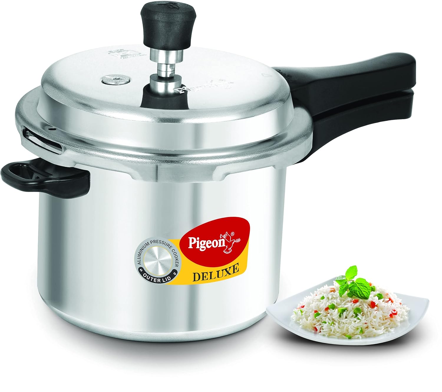 Pigeon Deluxe Aluminium Outer Lid Pressure Cooker, Silver