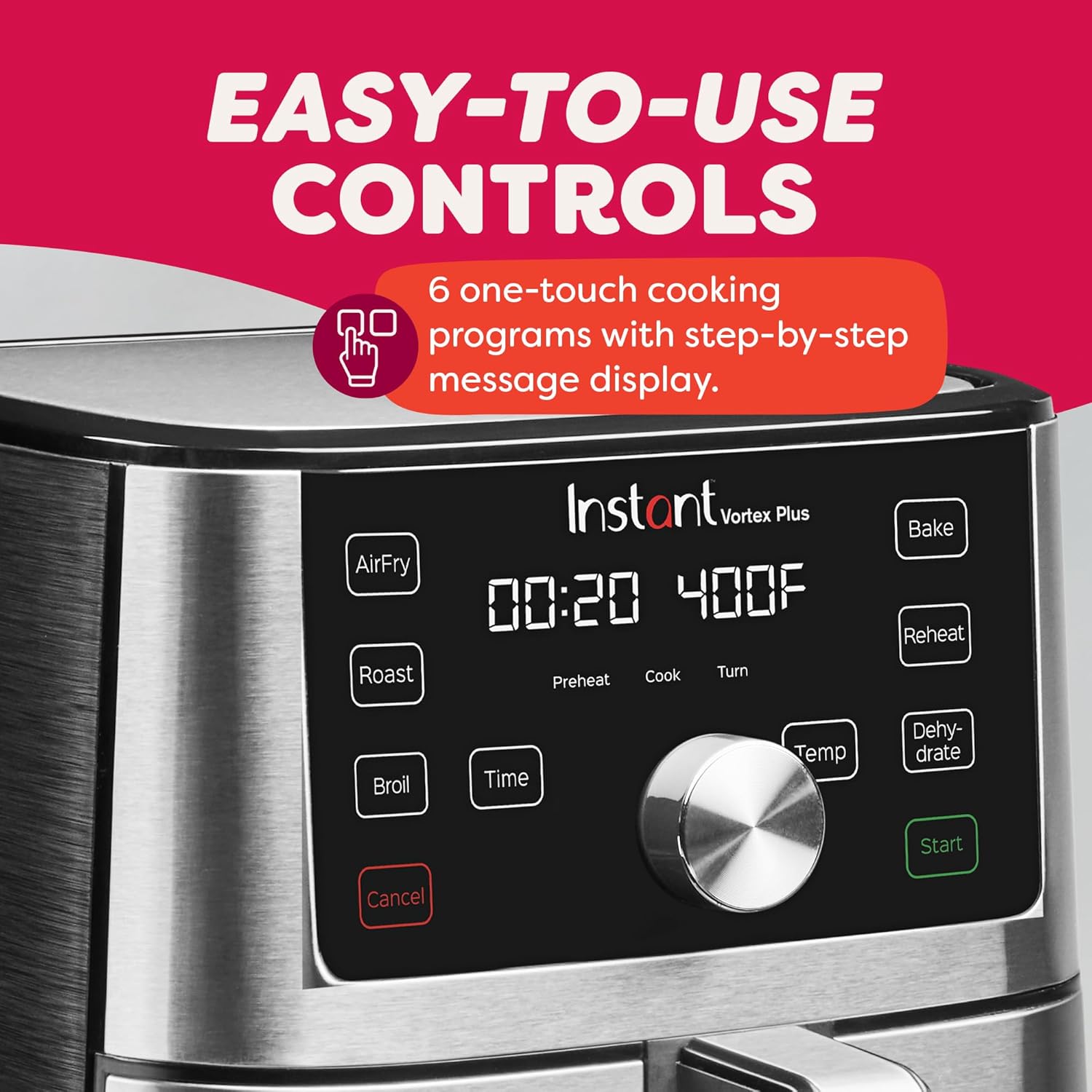 Instant Vortex Plus 6L Air Fryer, 6-in-1 with 360° EvenCrisp Technology, Touch Control Panel, Uses 95% Less Oil, Air Fry, Roast, Grill, Bake, Reheat & Dehydrate, 1500W, PFOA-Free & BPA-Free, 230V