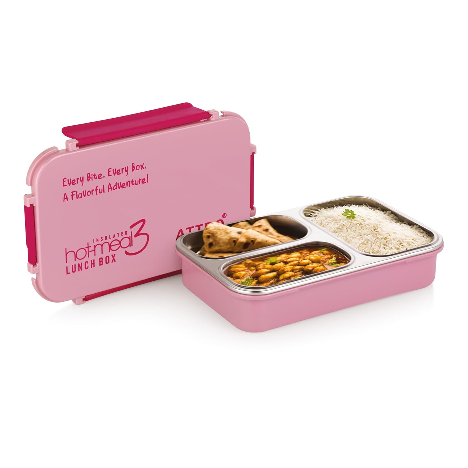Hot-Meal 3 Insulated Lunch Box with 3 Compartment, Inner Stainless Steel & Locking Lid BPA-Free Food Grade Ideal for School, Office - 900ml