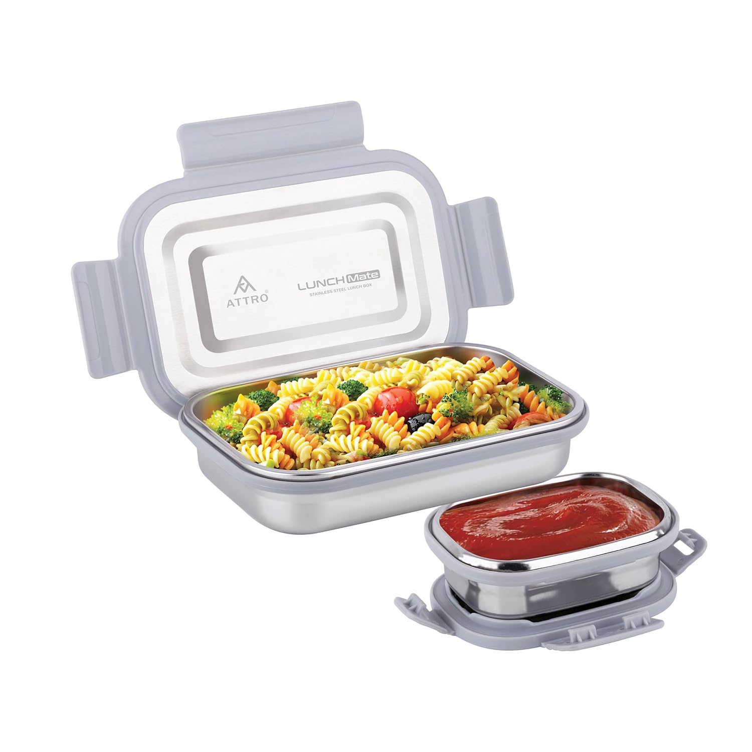 Lunchmate Stainless Steel Lunch Box with 1 Small Container Airtight Spill-Proof BPA Free Food Grade Ideal for Office, School, Picnic, 800ml+180ml