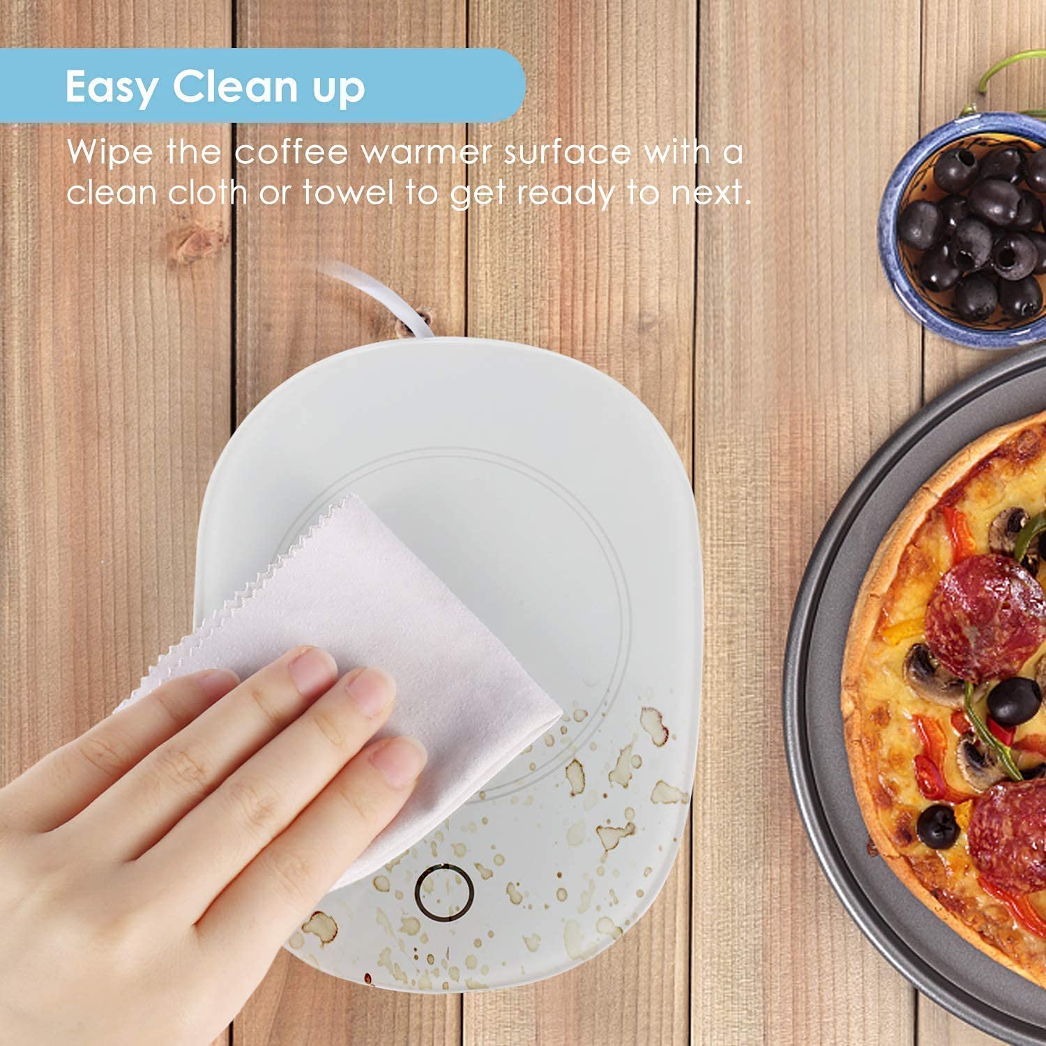 Remaxx Smart 16W Coffee & Tea Mug Warmer Plate With 2 350ml Ceramic Mug, 2 Lids & 2 Stirring Spoon| Auto On/Off | Touch Control | 2 Round Pin Plug | Maintains Temperature (Does Not Boil) (Coffee Warmer Plate + 2 Mug + 2 Coaster + 2 Stirring Spoon)