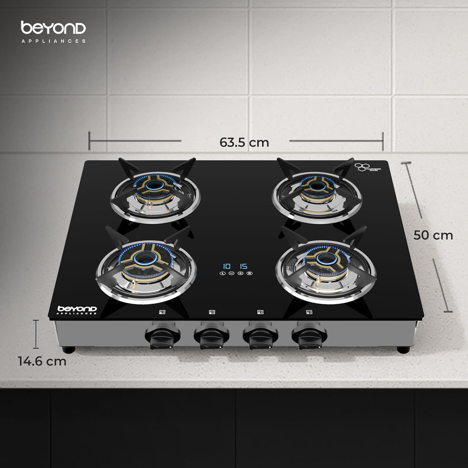 BEYOND Appliances Auriga 4 Burner Smart Glass Gas Stove | Auto Ignition | Digital Timer | Flame Failure Device | Toughened Glass (Copy)