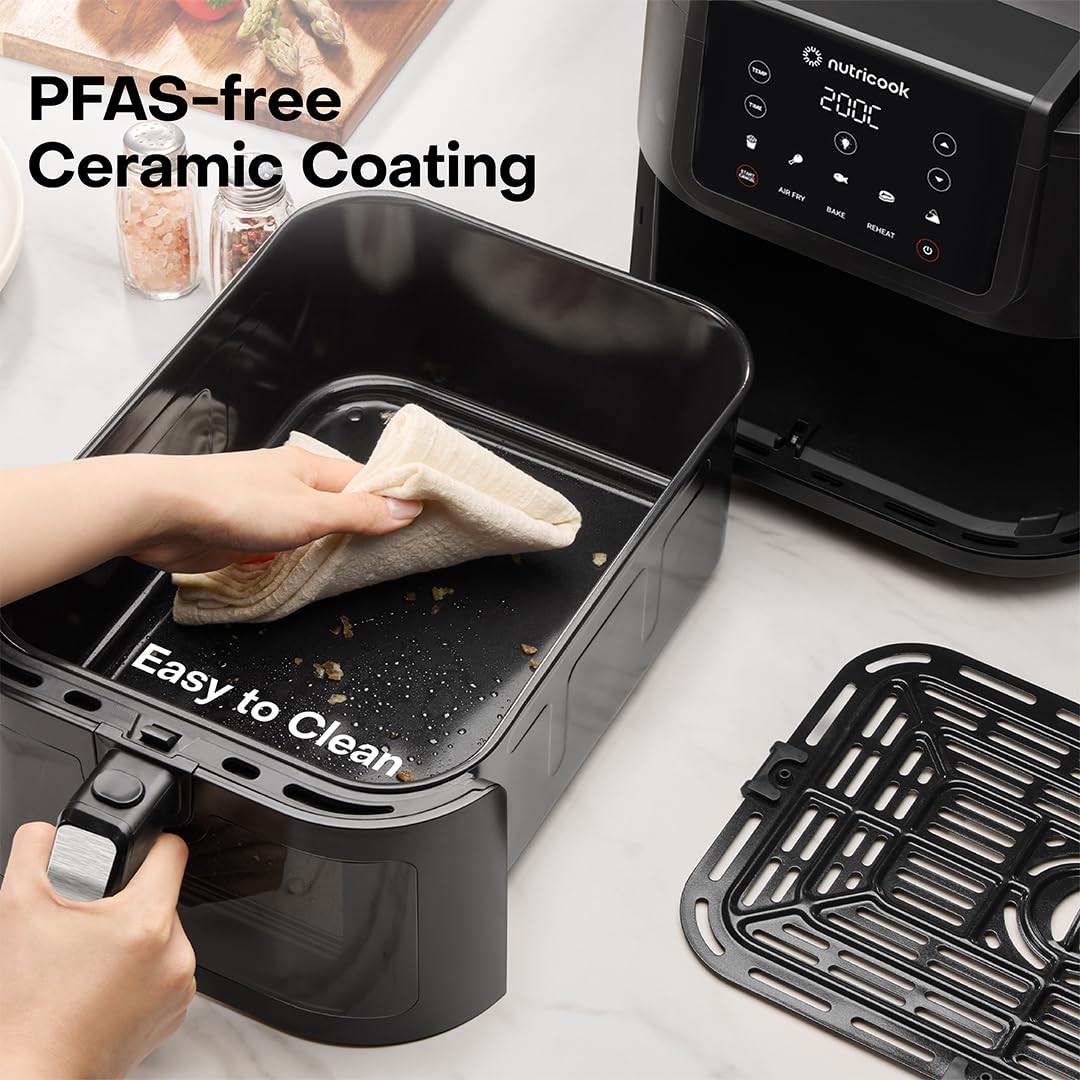 Nutricook 7.6L Air Fryer Slim XL with 100% Toxin-Free Ceramic Coating—No PTFE, PFAS, PFOA or Microplastics, Clear Window, Light & Extra-Large Basket | 1700W, 5 Presets, 2-Year Warranty