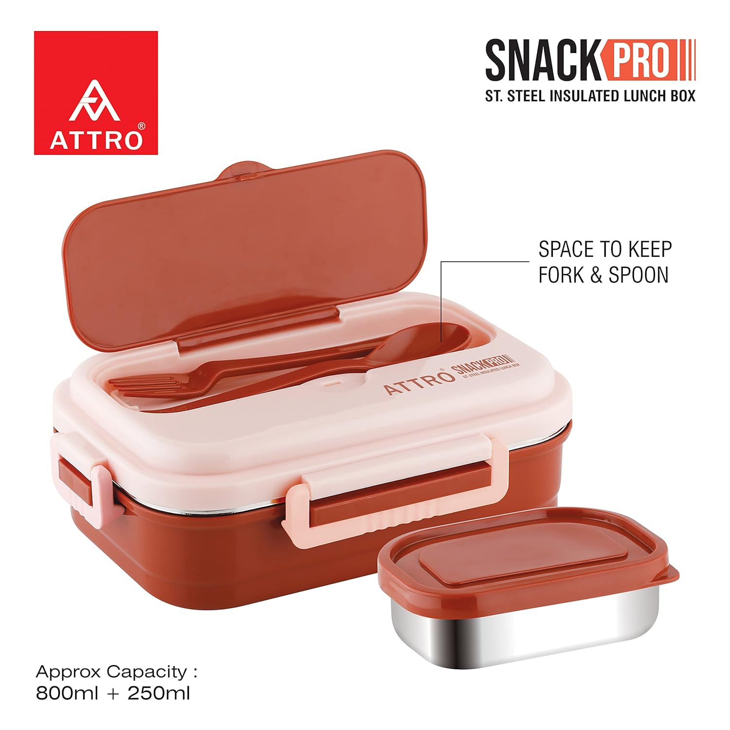 Snackpro Plastic Lunch Box Airtight & Leak Proof Containers with Plastic Fork for Office Use, School, Picnic, 800Ml