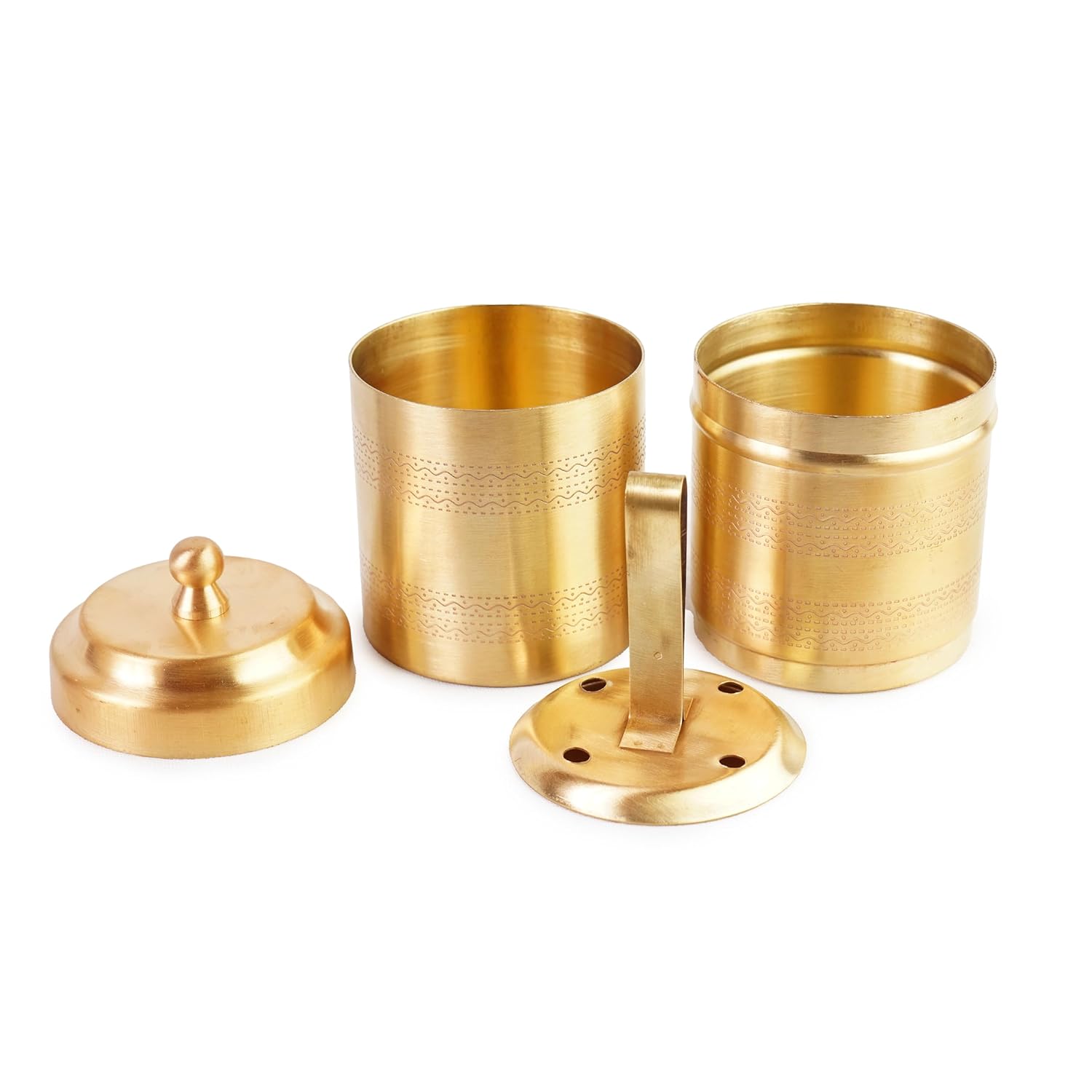 LIME Brass Traditional Filter Coffee Maker, Brass, South Indian Drip Sytle Decoction Liquid Maker, Coffee Filter Vessel, Utensil, Kumbakonam Degree Coffee Filter | 280ml (4 CUPS)