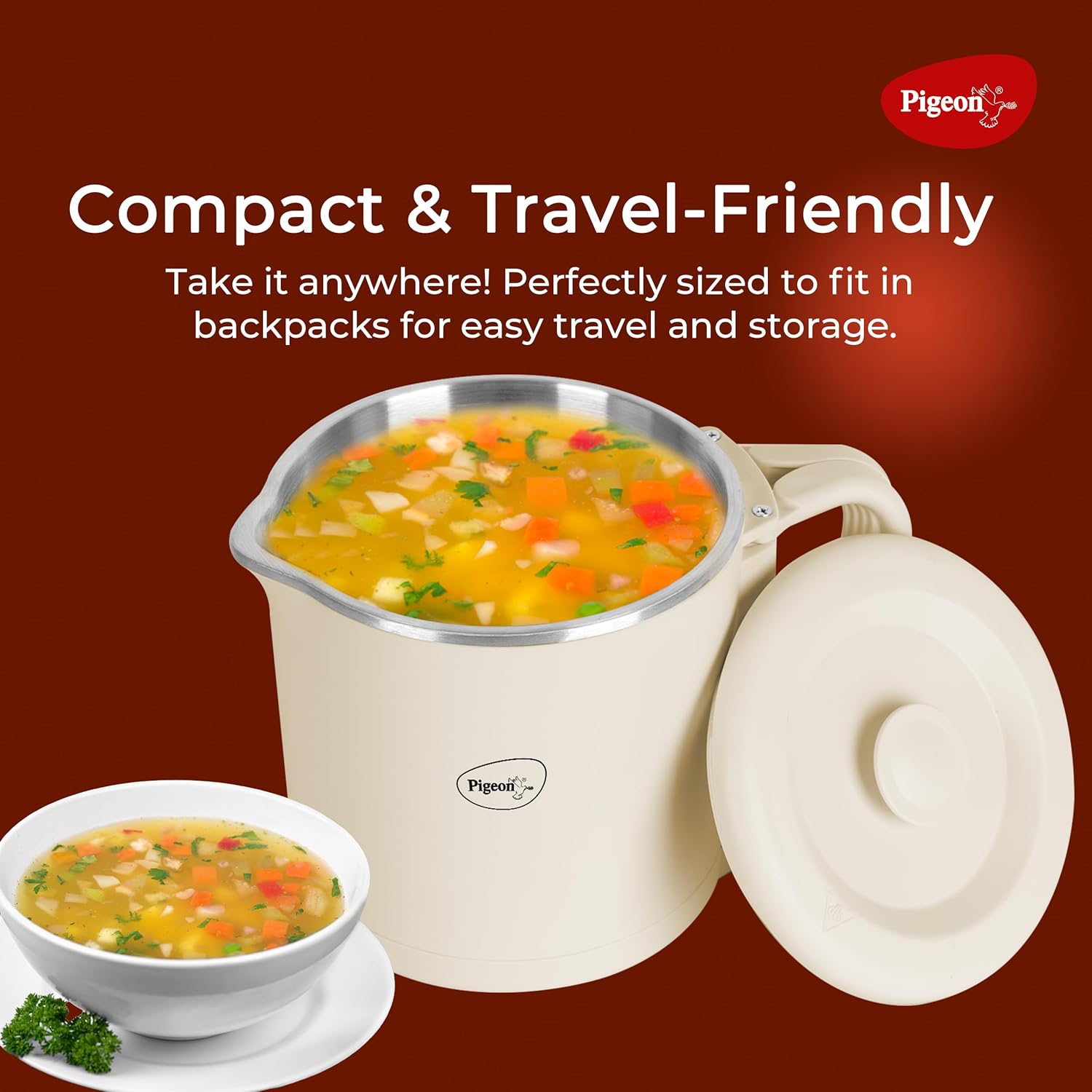 Pigeon Trip Multi-cook Electric Kettle,600 Watts,0.8 Litre, used for Boiling Water, making tea and coffee, instant noodles, soup etc Travel Kettle 