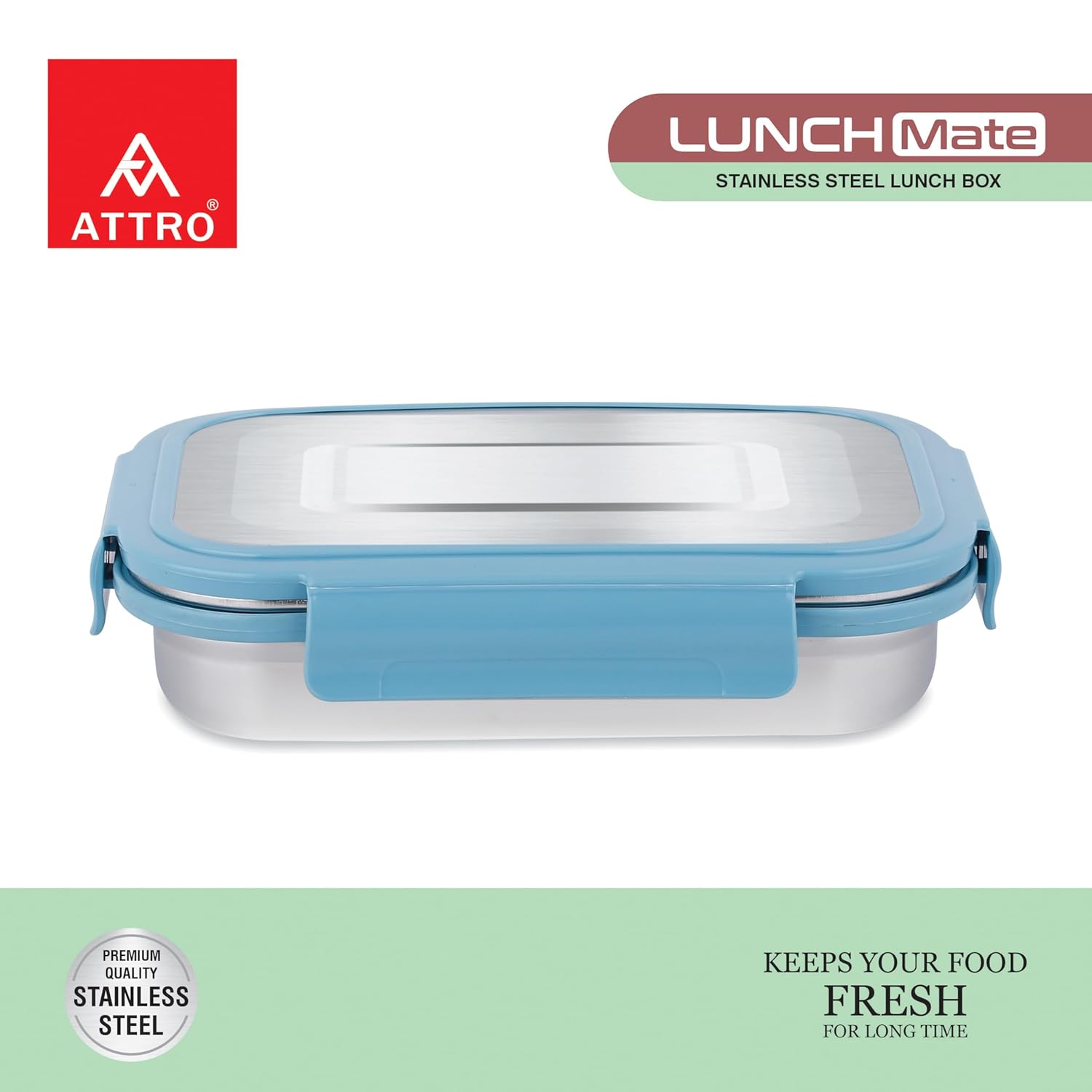 Lunchmate Stainless Steel Lunch Box with 1 Small Container Airtight Spill-Proof BPA Free Food Grade Ideal for Office, School, Picnic, 800ml+180ml