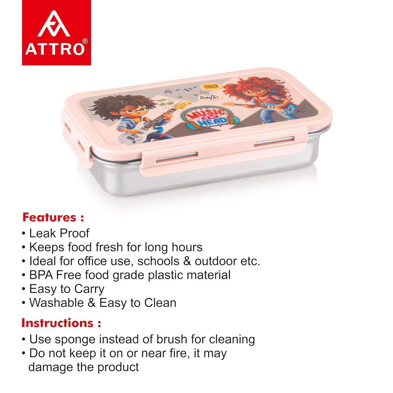 Brunch Stainless Steel Lunch Box with 1 Small Container Airtight Leak-Proof Food Grade - 560ml+170ml