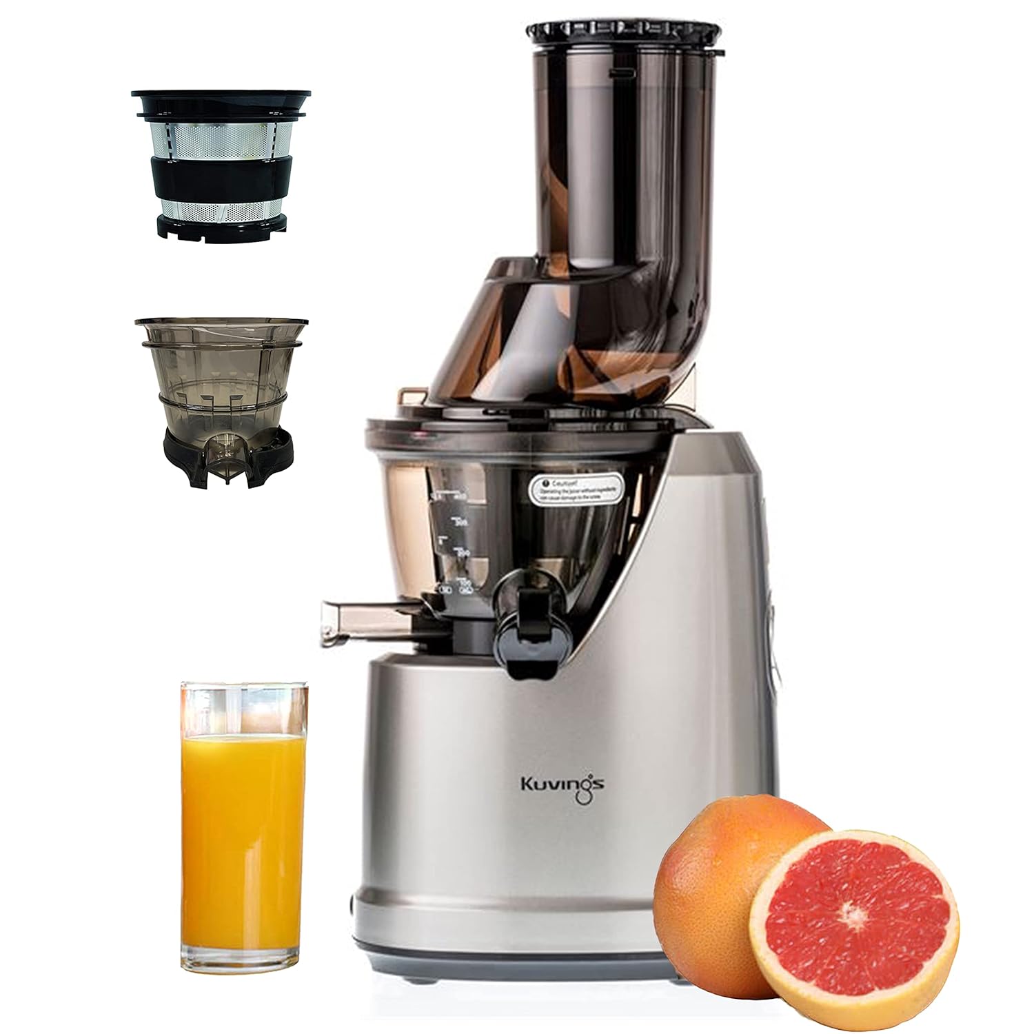 Kuvings B1700 (with strainer)(Dark Silver/ )Cold Press Juicer for Home with Attachments, All-in-1 Juicer for Fruits, Vegetables & Nut Milk, Smoothie & Sorbet, Patented JMCS Technology 10% More Juice, 12 Yrs Warranty